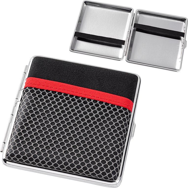 angelo sigaretten cigarette case doosje etui houder metaal metal zijvak pocket zwart black rood red standaard normale 806710