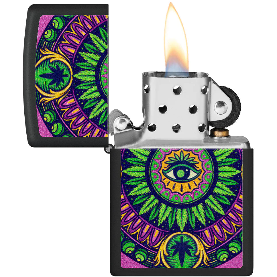 zippo aansteker lighter originele genuine cannabis all seeing eye mandala motive pattern design black light windproof
