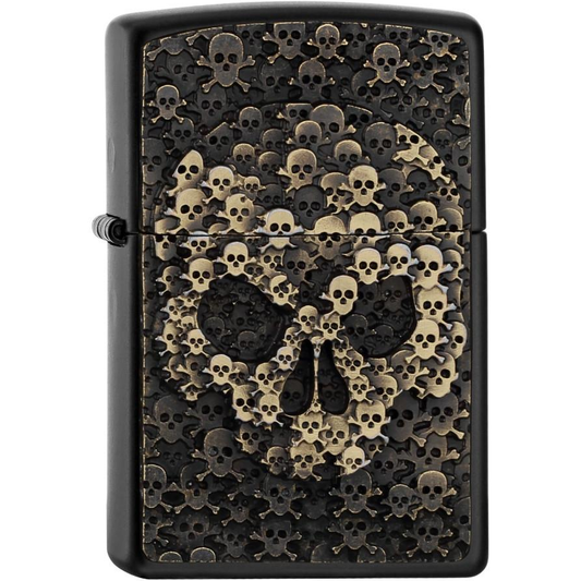 zippo aansteker lighter skull in skull skulls schedel doodskop doodshoofd 3d emblem embleem zwart windproof classic gift box