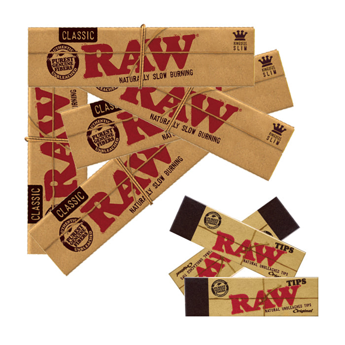 RAW Unbleached Kingsize Slim Vloei (5x) + RAW Papieren Filter Tips Boekje (3x)