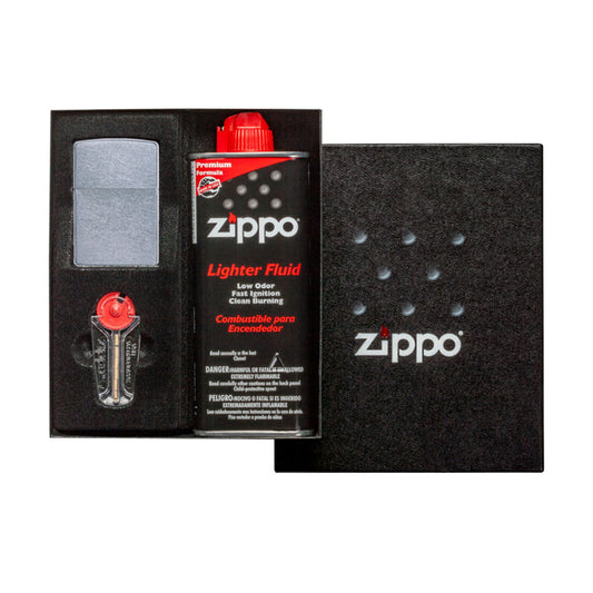 Zippo Chrome Street Aansteker, Benzine en Vuursteentjes Gift Set